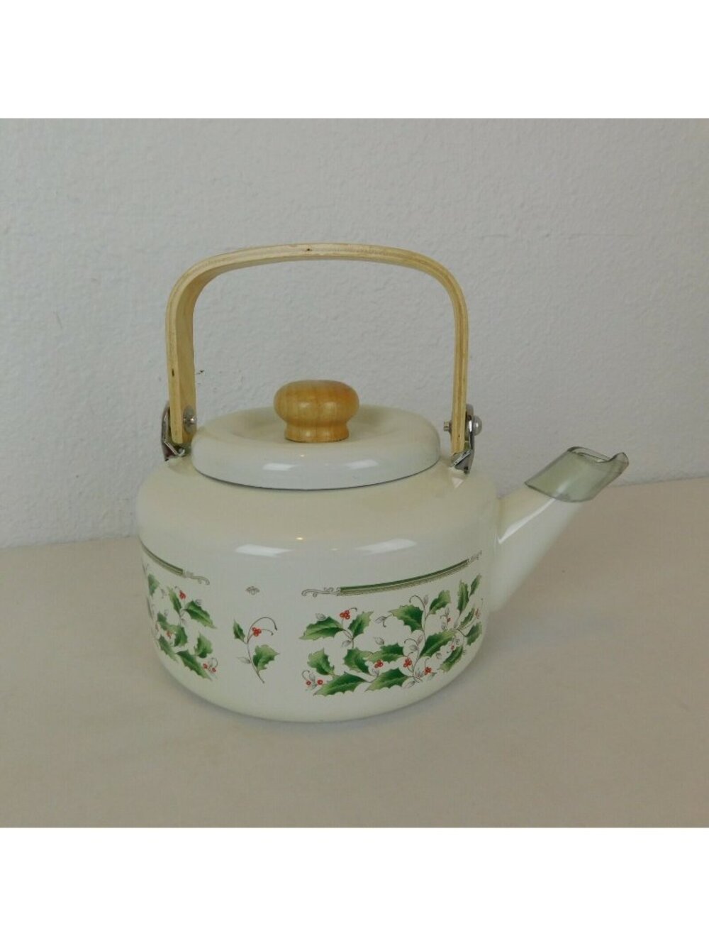 Royal Limited Metal Tea Kettle w/Wood Handle Holly Holiday Home for the Holidays
